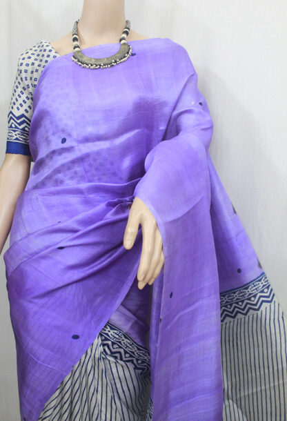 Lavender Color Block Printed Pure Silk Saree (SK0469) - Image 2