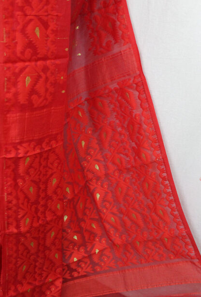 Red Self Soft Jamdani Saree (TD0716) - Image 3
