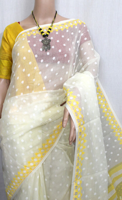 Off-White Yellow Border Soft Jamdani (TD0717) - Image 2