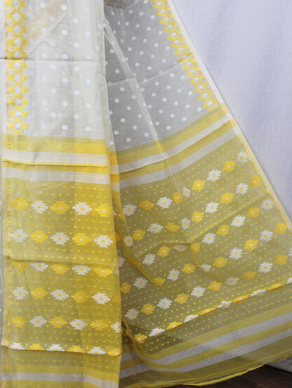 Off-White Yellow Border Soft Jamdani (TD0717) - Image 3