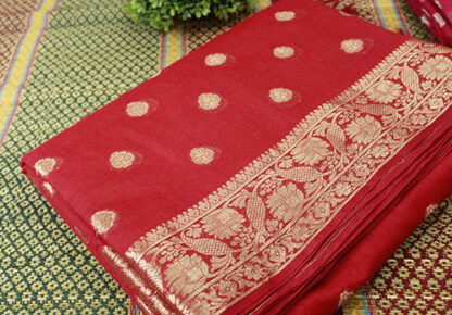 Coral Red Banaras Handloom Saree (TH0406) - Image 2