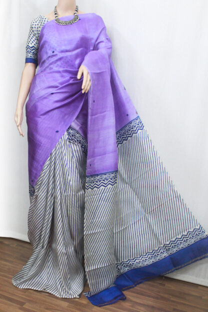 Lavender Color Block Printed Pure Silk Saree (SK0469)