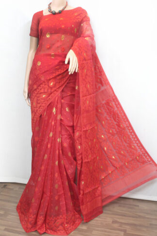 Red Self Soft Jamdani Saree (TD0716)