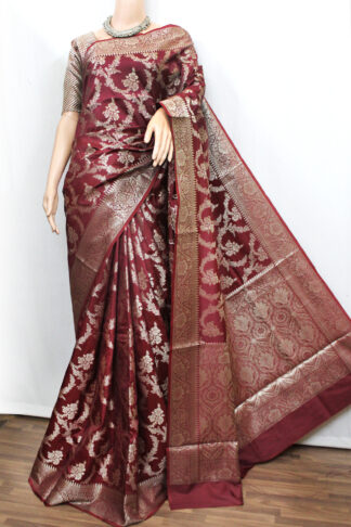 maroon Baranasi saree, Maroon Banarasi silk Saree