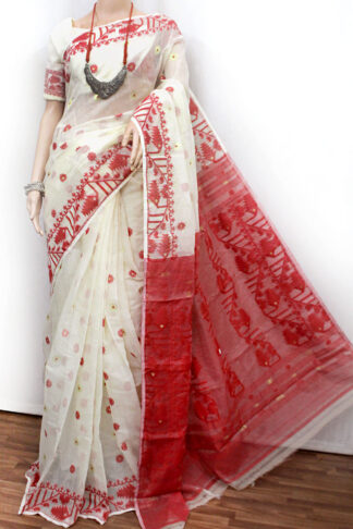 red off-white soft Jamdani saree