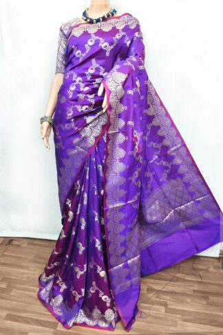 Purple Katan Banarasi saree, violet baranasi saree, benarasi saree
