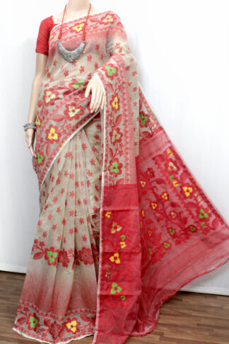 red border soft jamdani saree