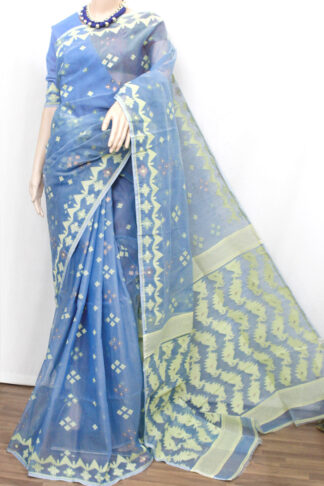 deep-sky-blue Jamdani saree