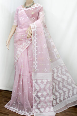 baby-pink Jamdani saree