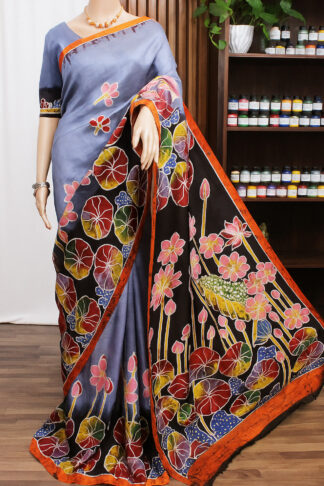 grey-orange-hand-batik-pure-silk-saree