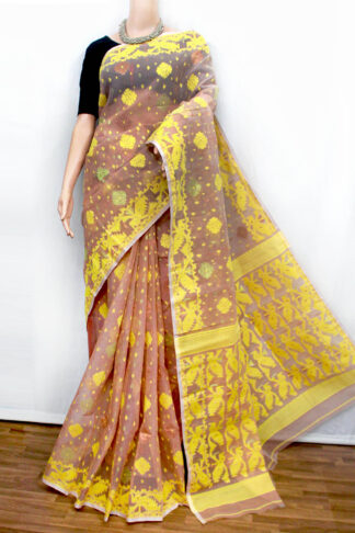 light-brown jamdani saree
