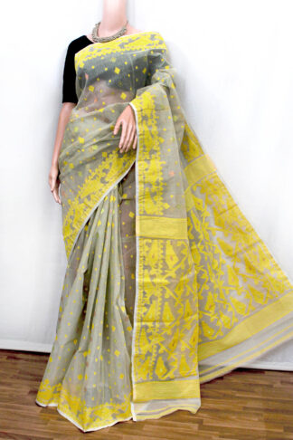 Passive-Grey Yellow jamdani saree