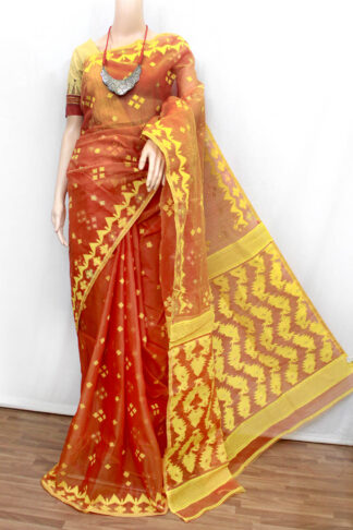 rust-orange Jamdani saree