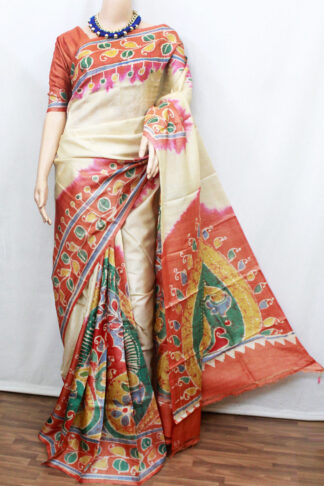 A perfect blend of elegance and artistry, this Chalchitra Hand Batik Tussar Silk Saree celebrates timeless Indian craftsmanship.