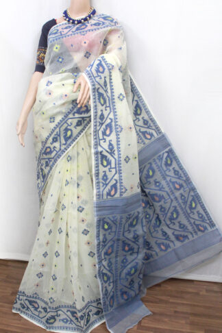 Off-white Jamdani Saree with contrast Blouse Piece