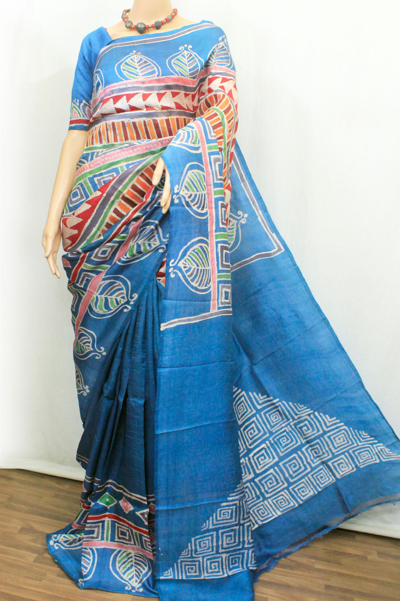 Blue Multicolour Batik Pure Silk Saree(SK0476)