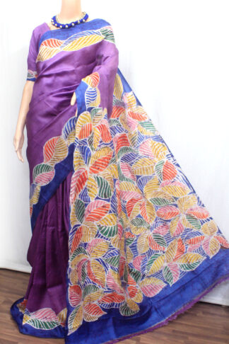Purple & Blue Batik Pure Silk Saree(SK0475)