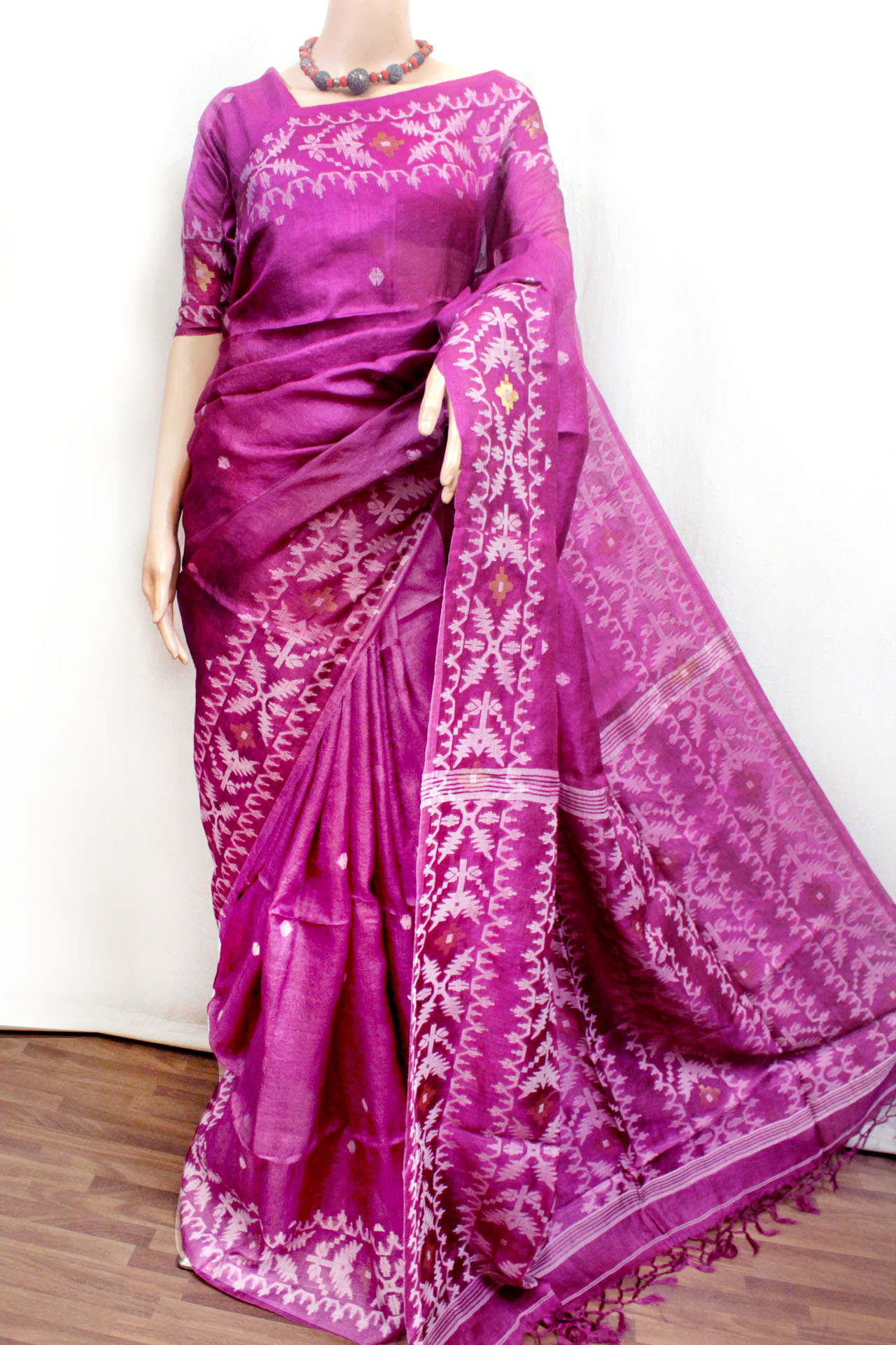 Magenta-purple Tussar Jamdani Saree (TS0536)
